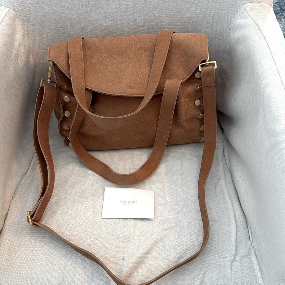 Hammitt -suede TAN leather shoulder/crossbody bag w/gold hardware, retired style